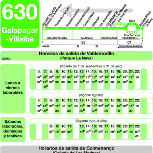 Horario de vuelta Línea 630 Autobuses Interurbanos
