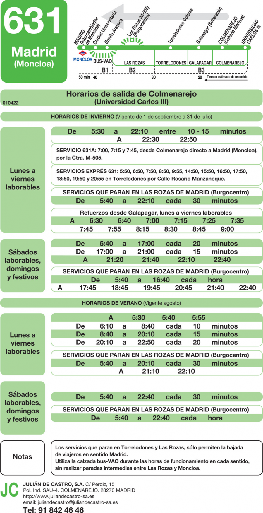 Horario de vuelta