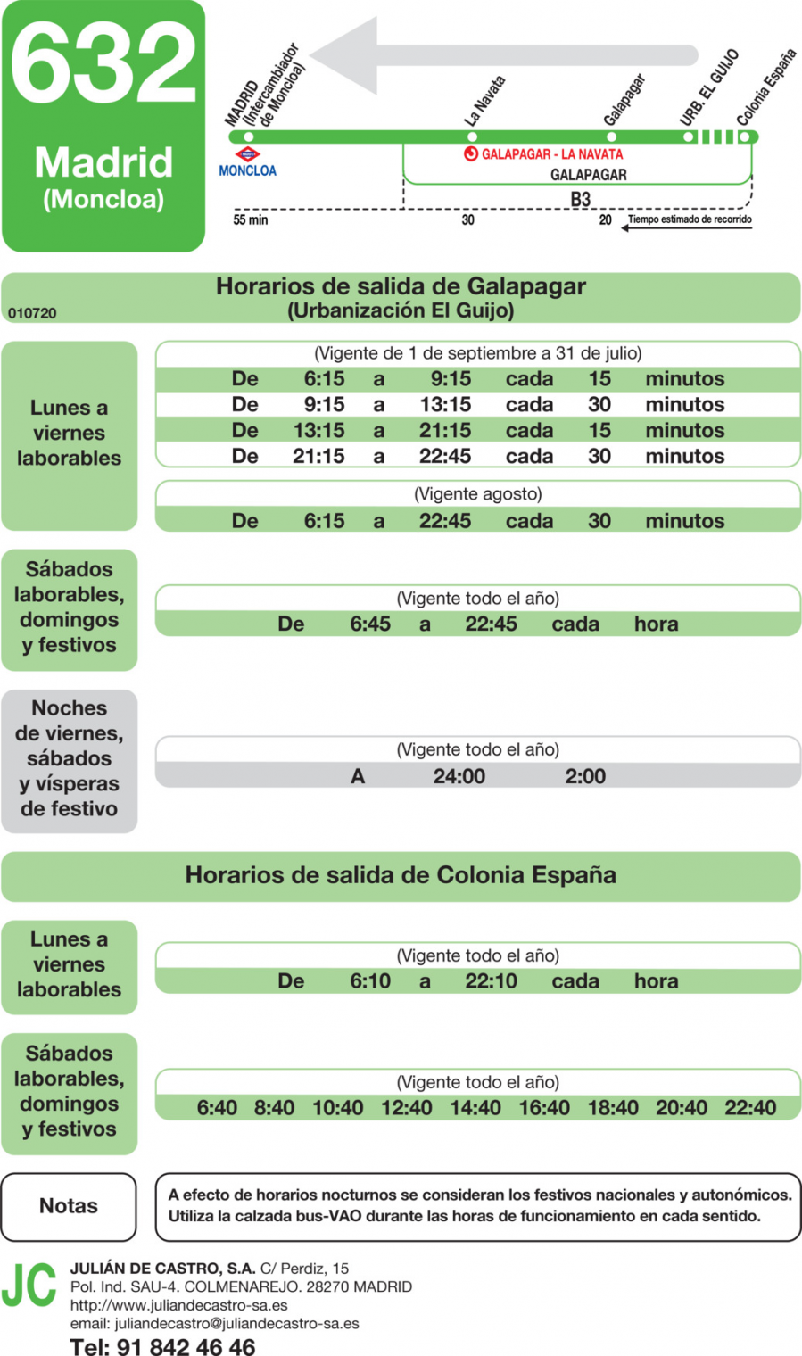 Horario de vuelta