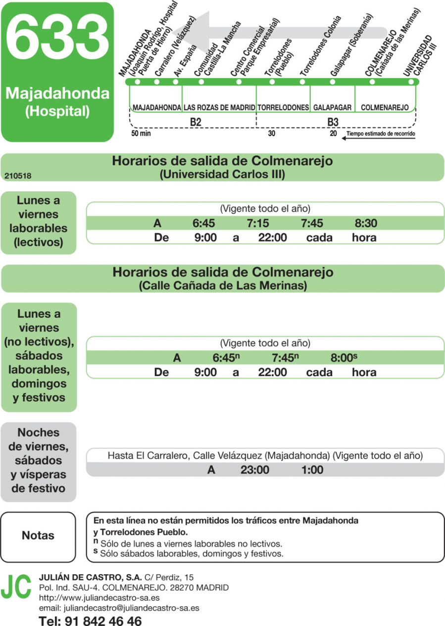 Horario de vuelta