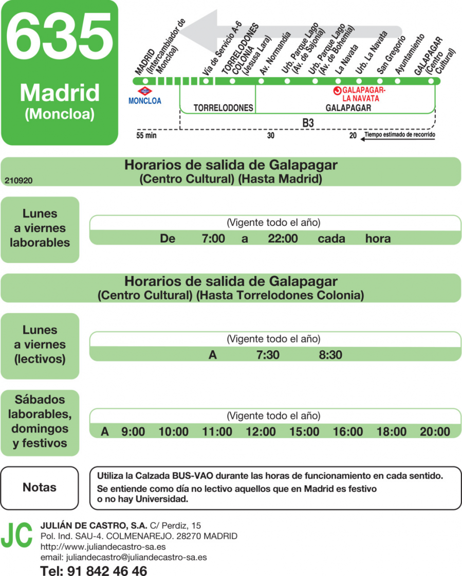 Horario de vuelta