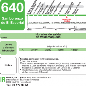Horario de vuelta Línea 640 Autobuses Interurbanos