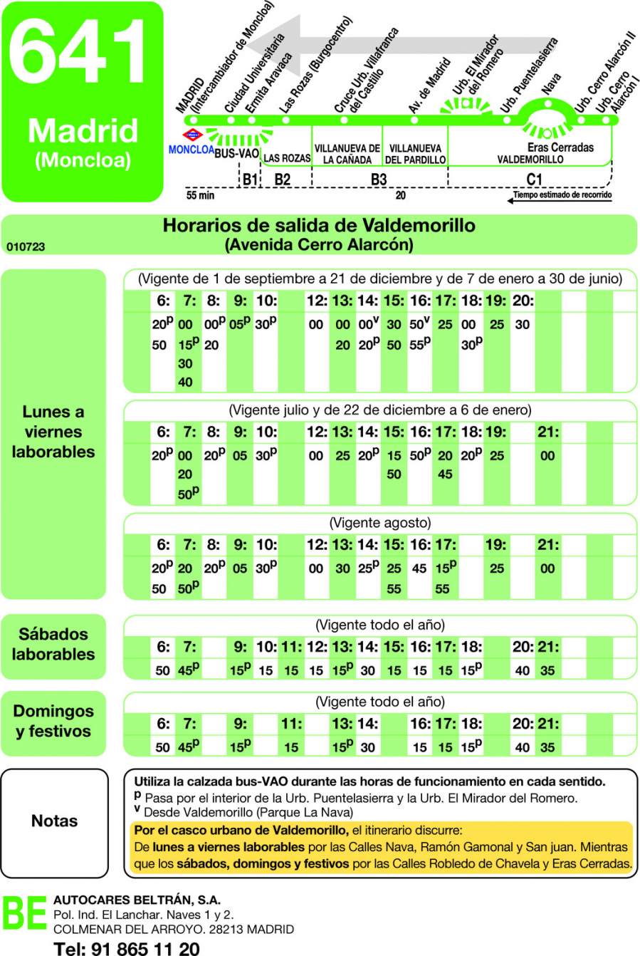 Horario de vuelta