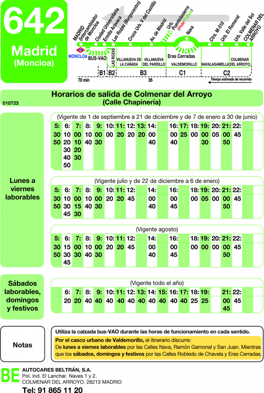 Horario de vuelta