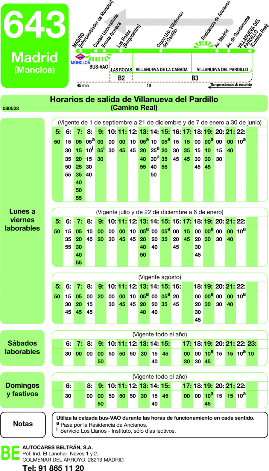 Horario de vuelta