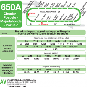 Horario de vuelta Línea 650-A Autobuses Interurbanos