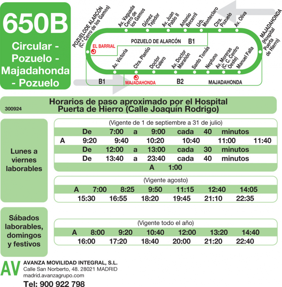 Horario de vuelta