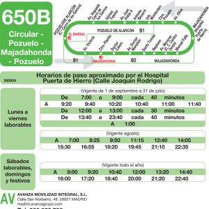 Horario de vuelta Línea 650-B Autobuses Interurbanos