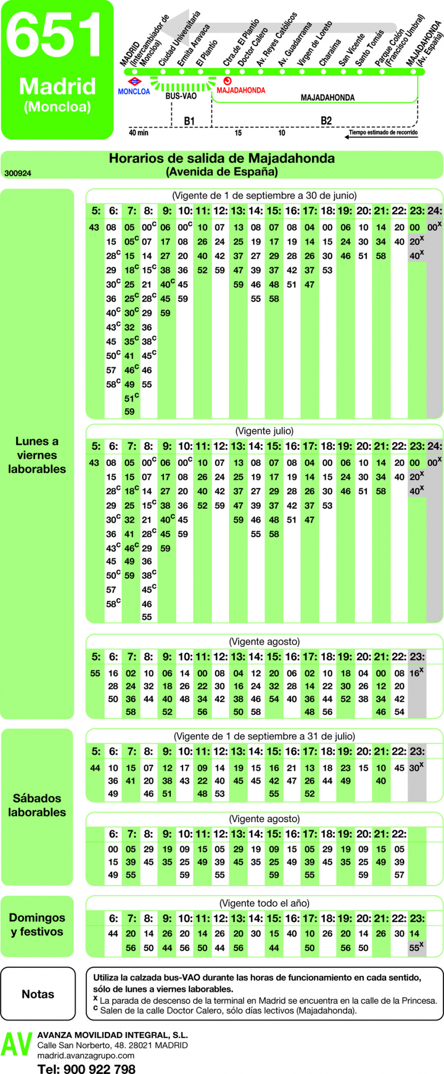 Horario de vuelta