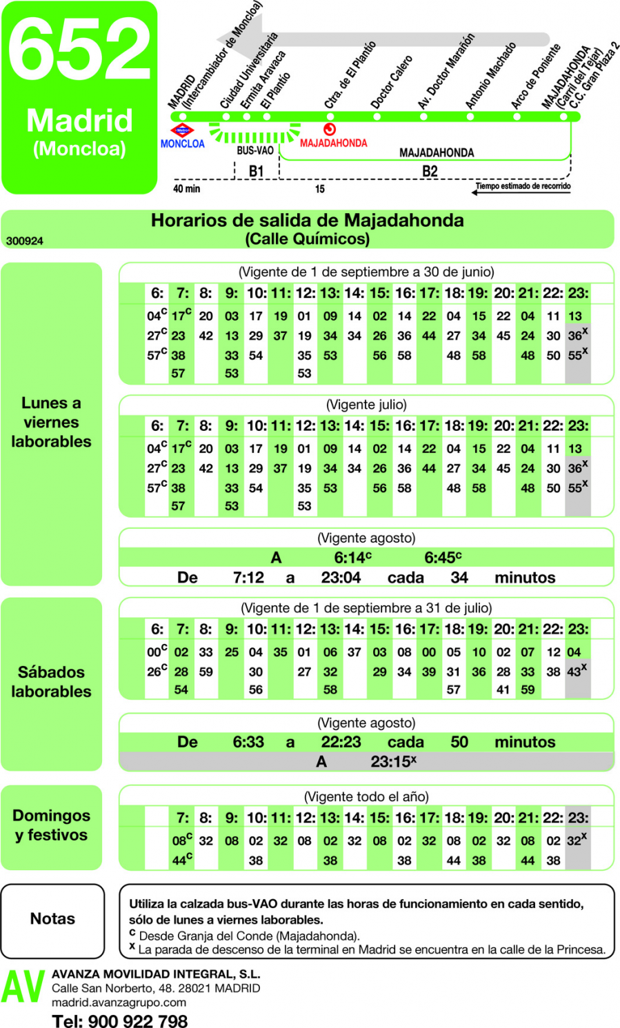 Horario de vuelta