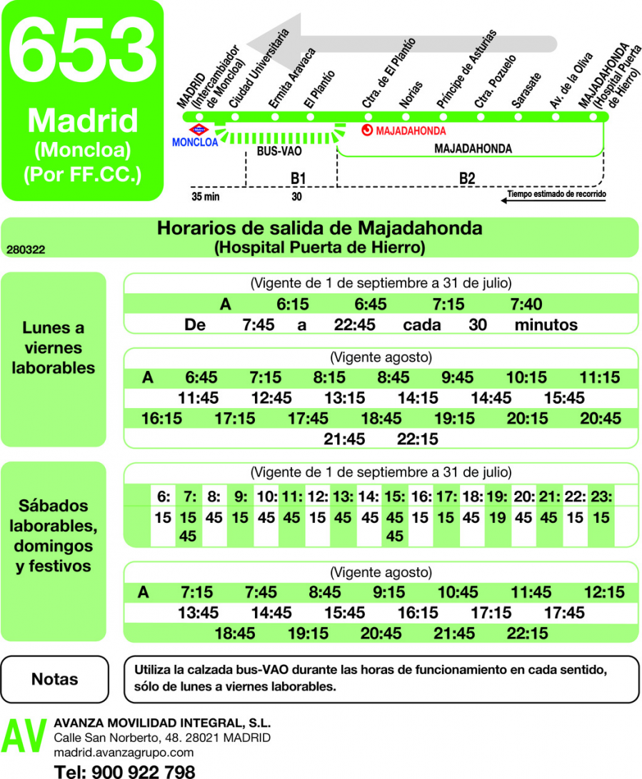 Horario de vuelta