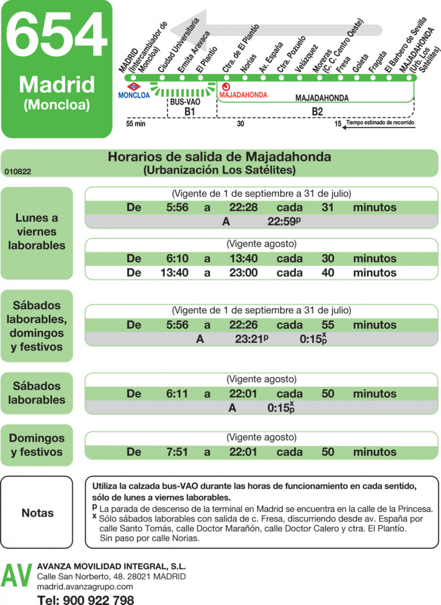 Horario de vuelta