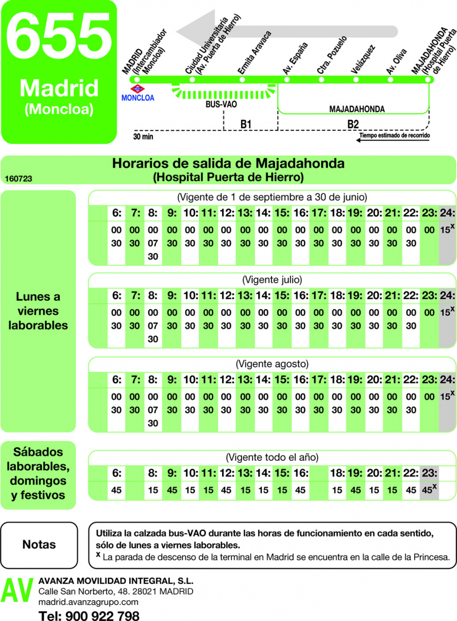 Horario de vuelta