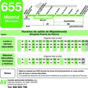 Horario de vuelta Línea 655 Autobuses Interurbanos