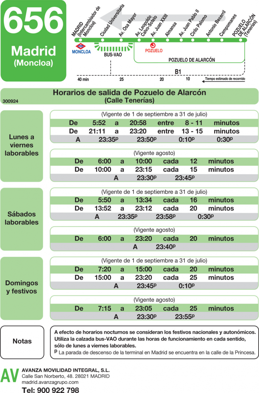 Horario de vuelta