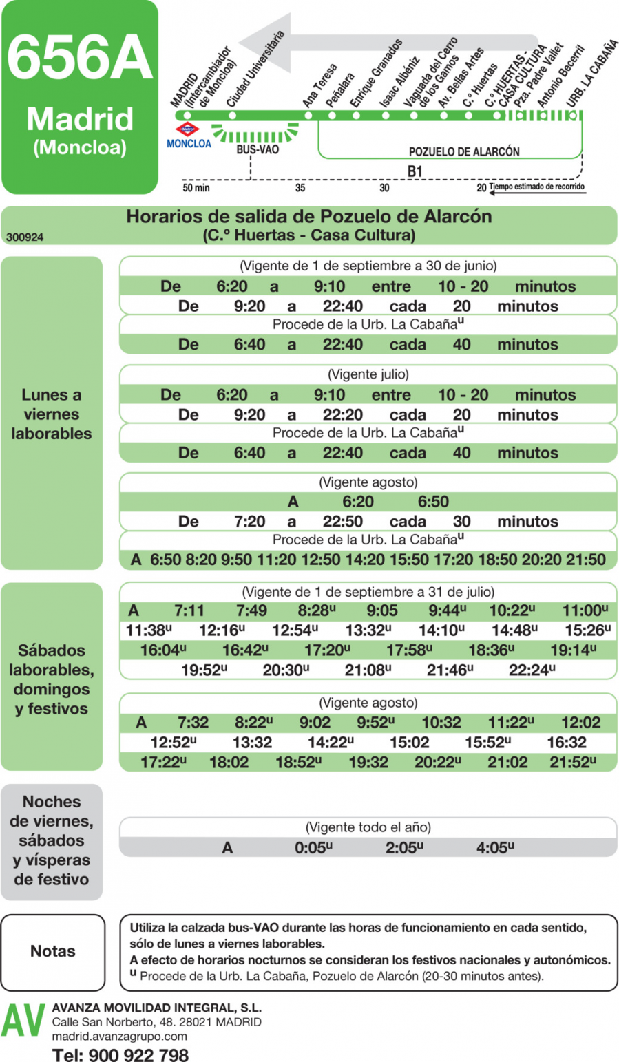 Horario de vuelta