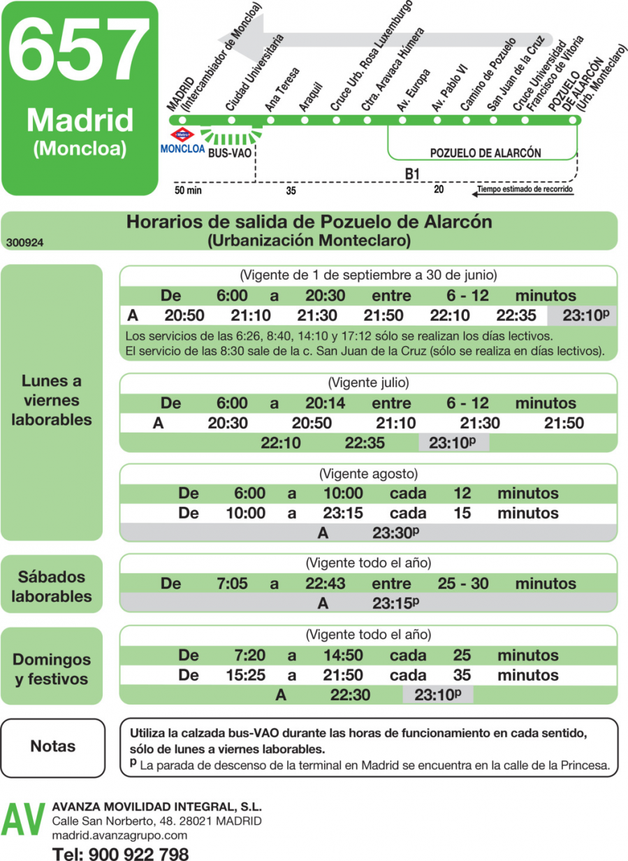 Horario de vuelta