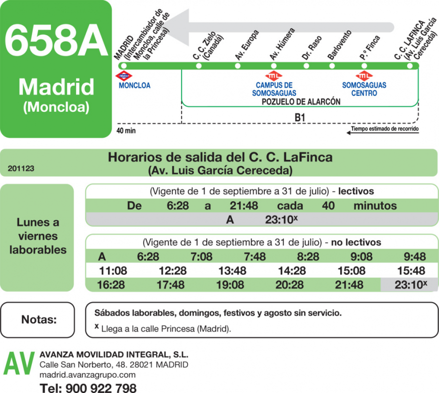 Horario de vuelta