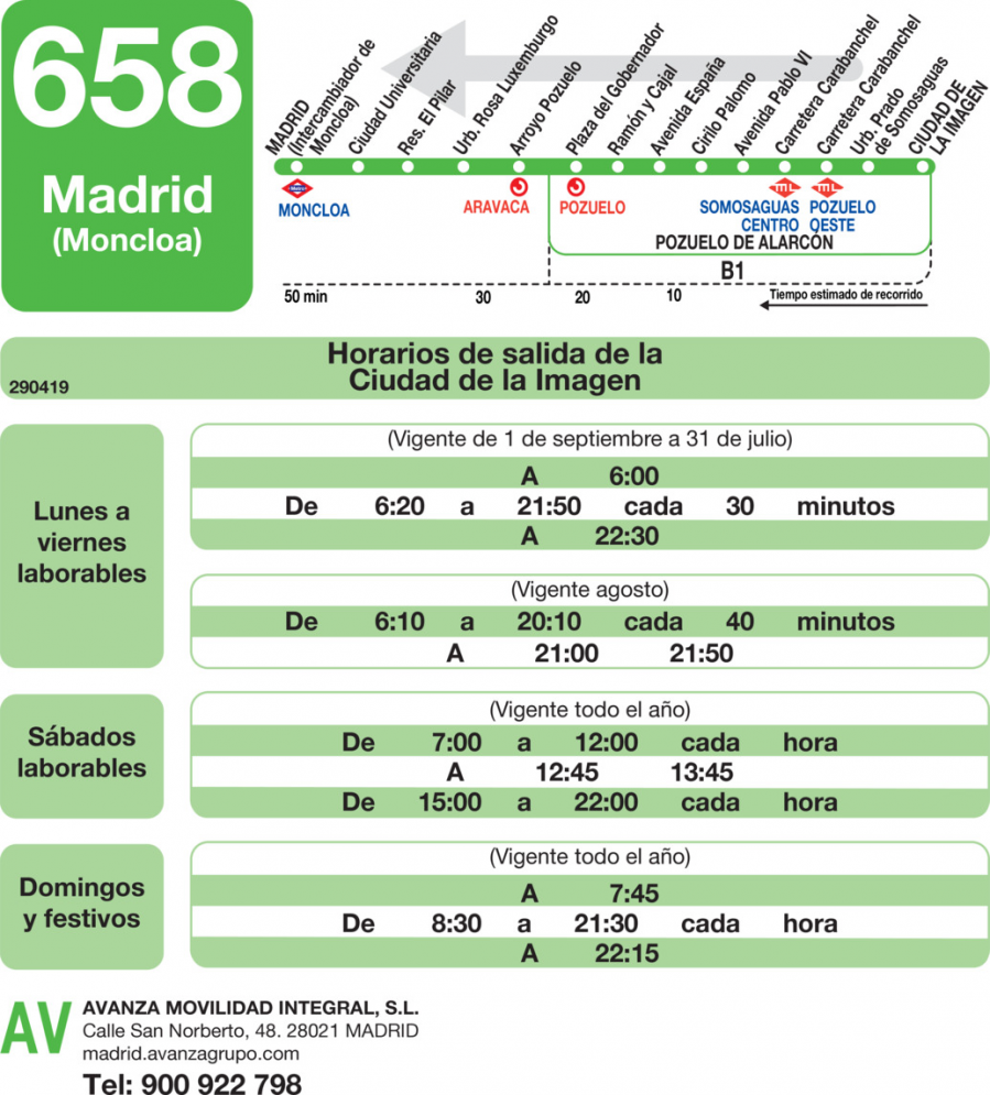 Horario de vuelta