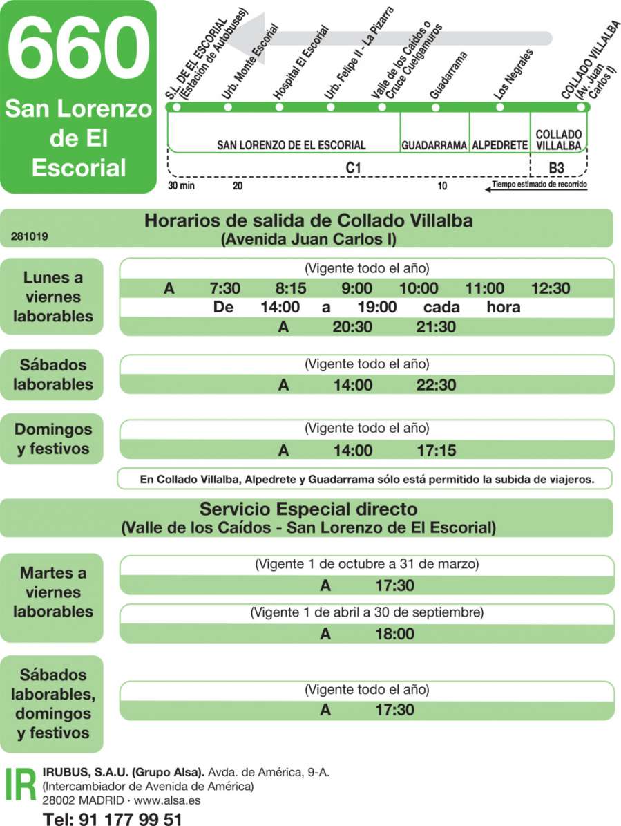 Horario de vuelta