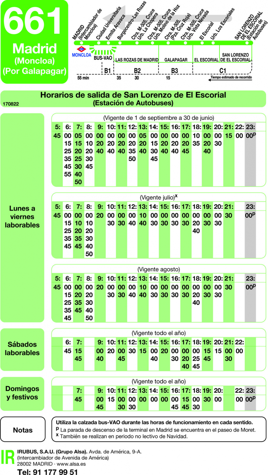 Horario de vuelta