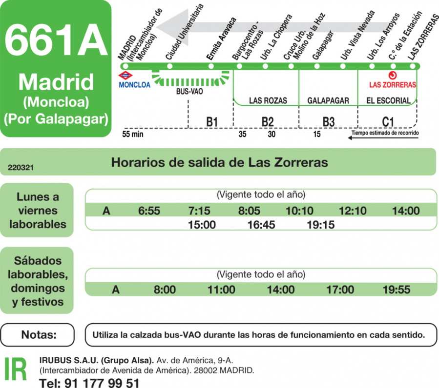 Horario de vuelta