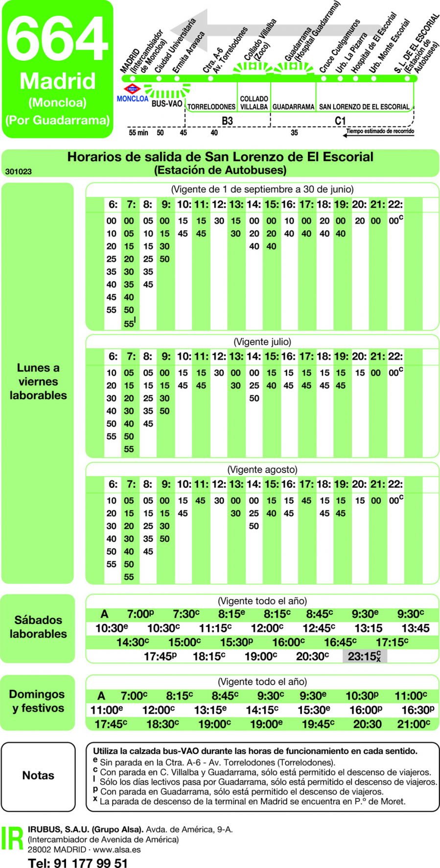 Horario de vuelta