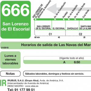 Horario de vuelta Línea 666 Autobuses Interurbanos