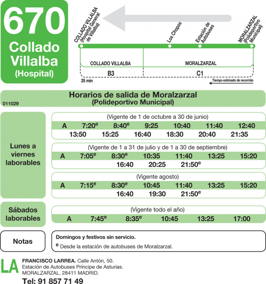 Horario de vuelta