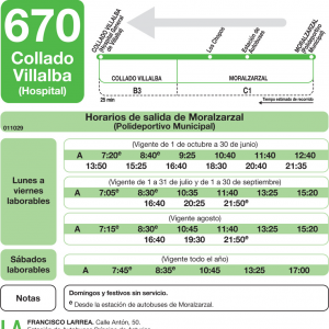 Horario de vuelta Línea 670 Autobuses Interurbanos