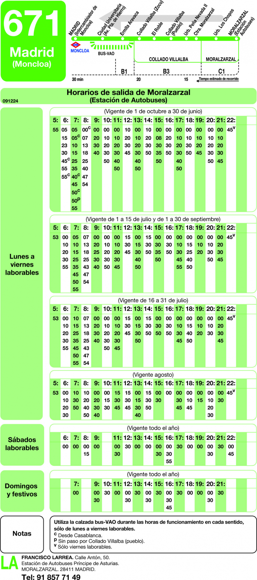 Horario de vuelta