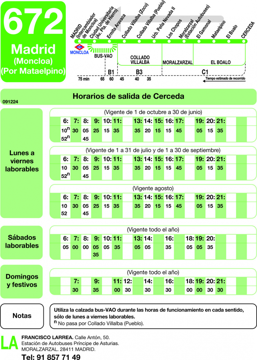 Horario de vuelta