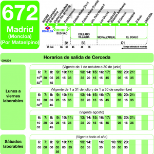 Horario de vuelta Línea 672 Autobuses Interurbanos