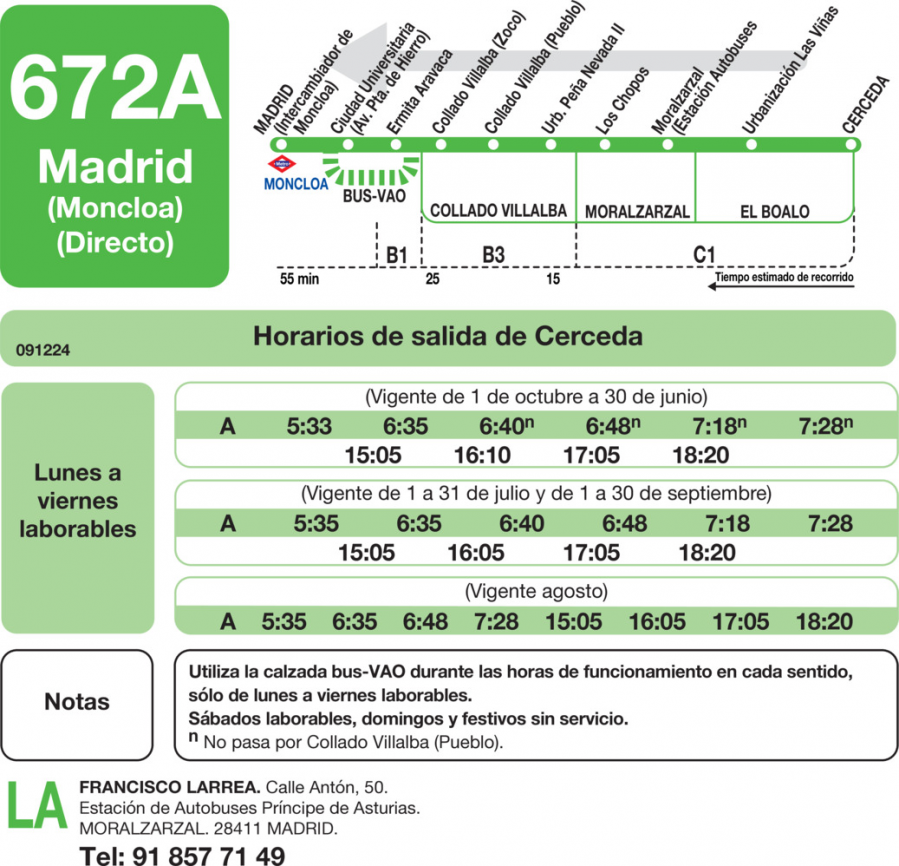 Horario de vuelta