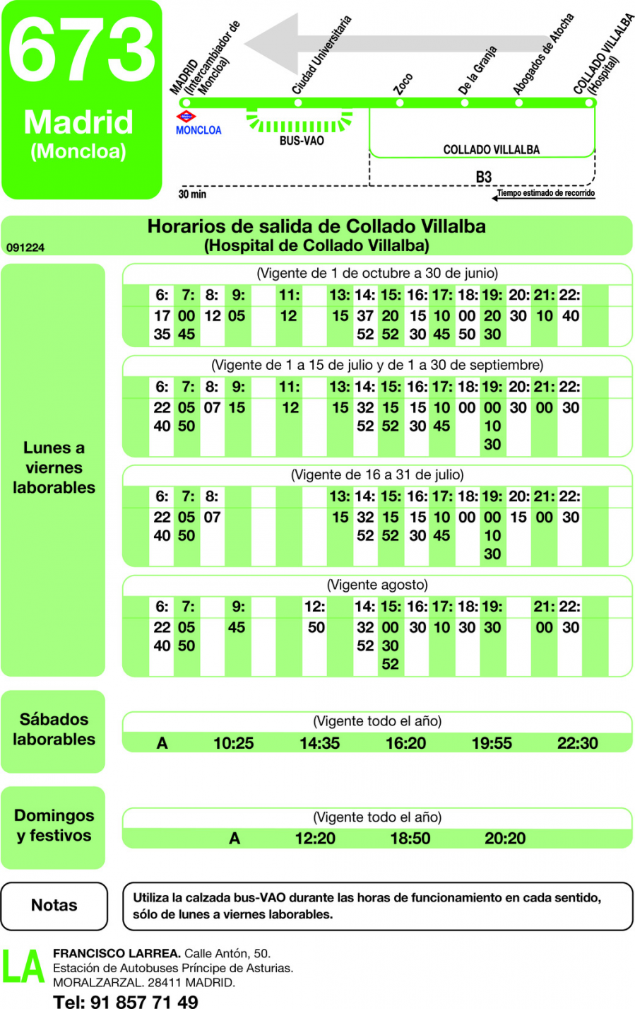 Horario de vuelta