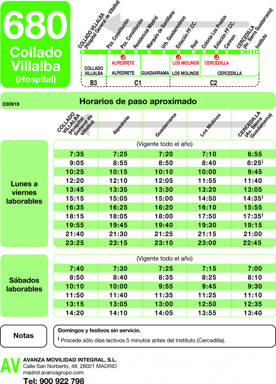 Horario de vuelta