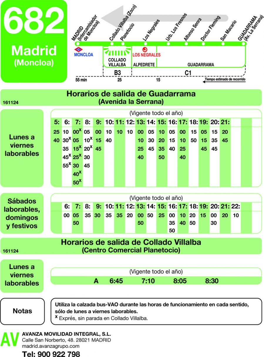 Horario de vuelta