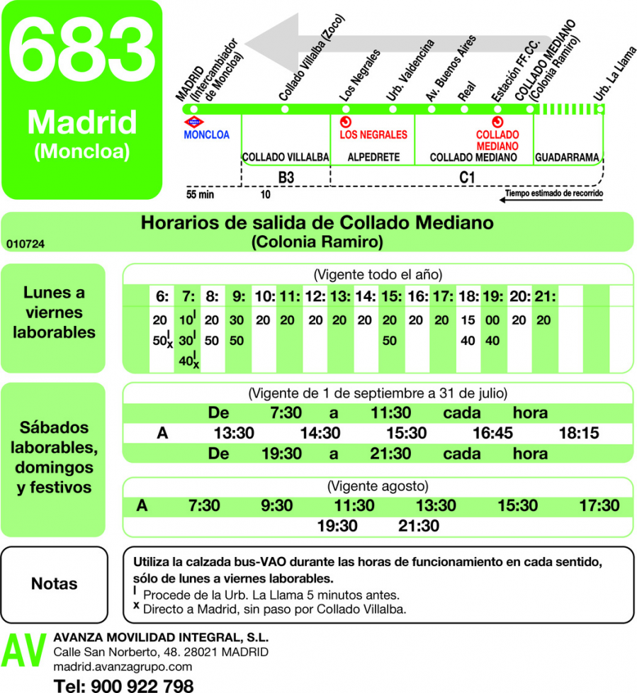 Horario de vuelta