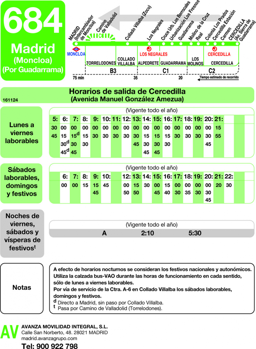 Horario de vuelta