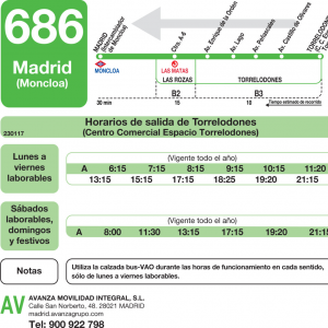 Horario de vuelta Línea 686 Autobuses Interurbanos