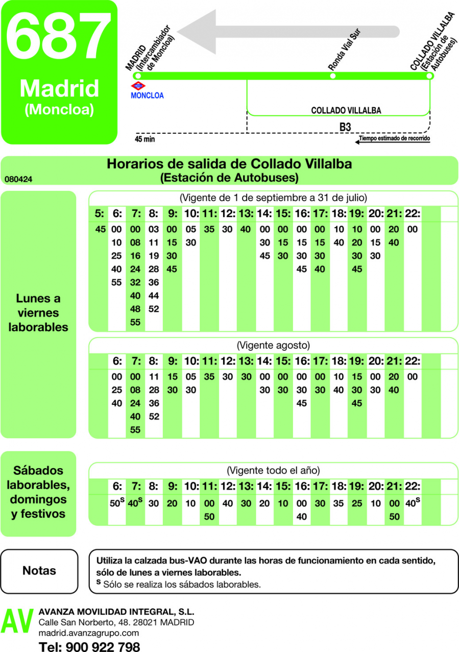 Horario de vuelta