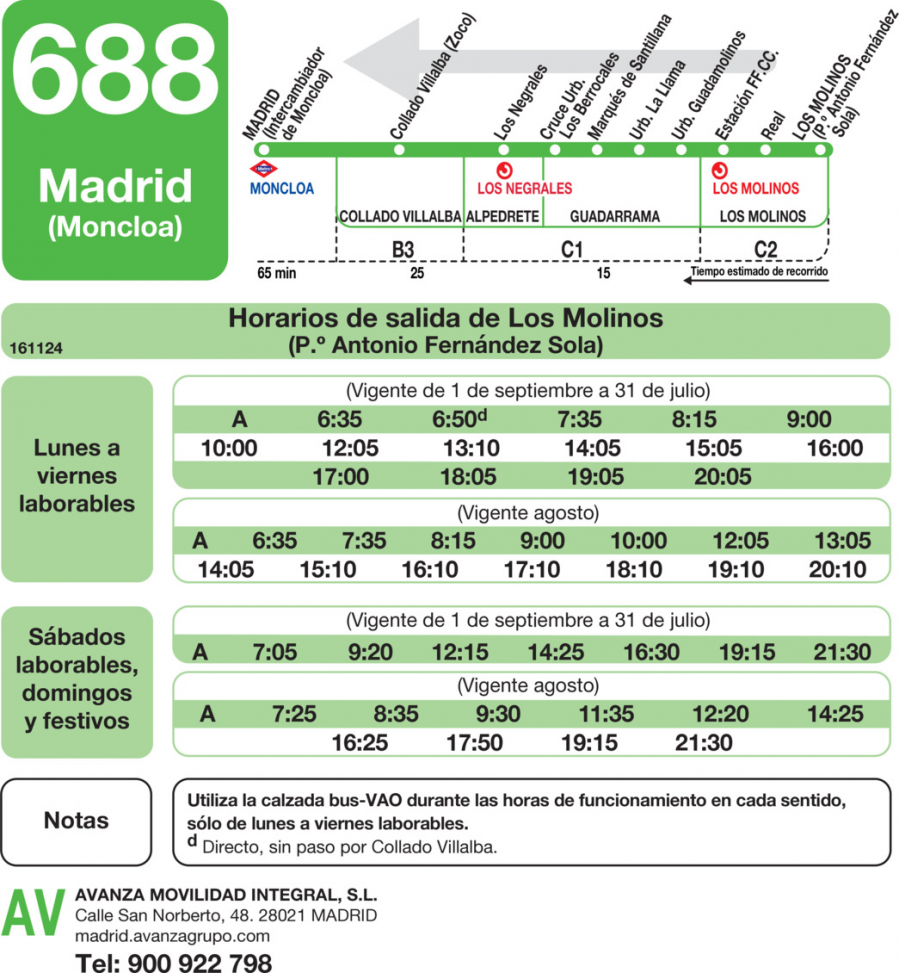 Horario de vuelta