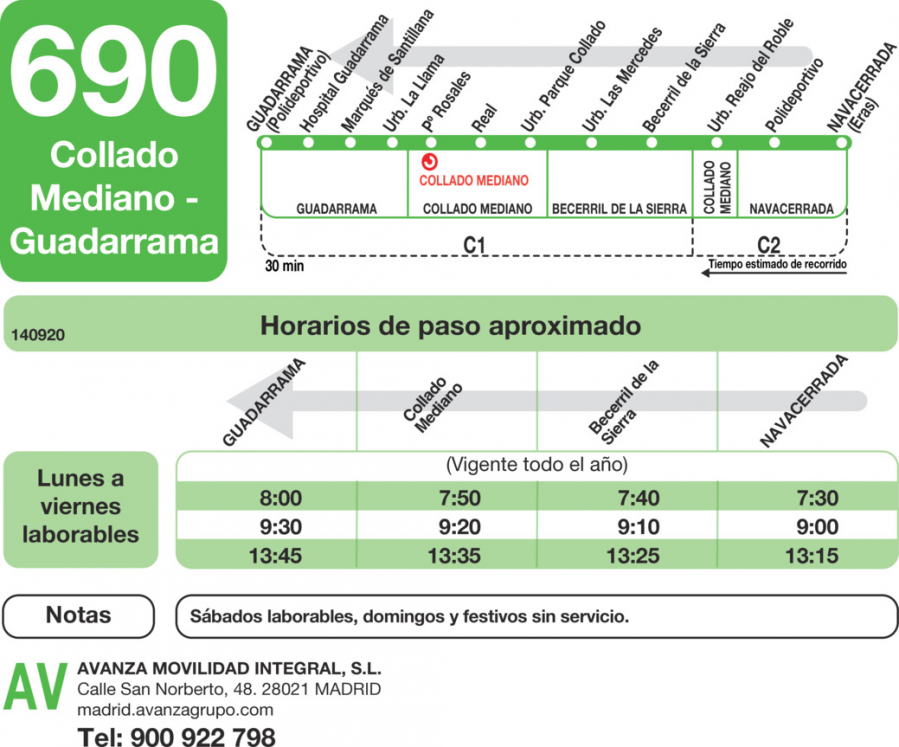 Horario de vuelta