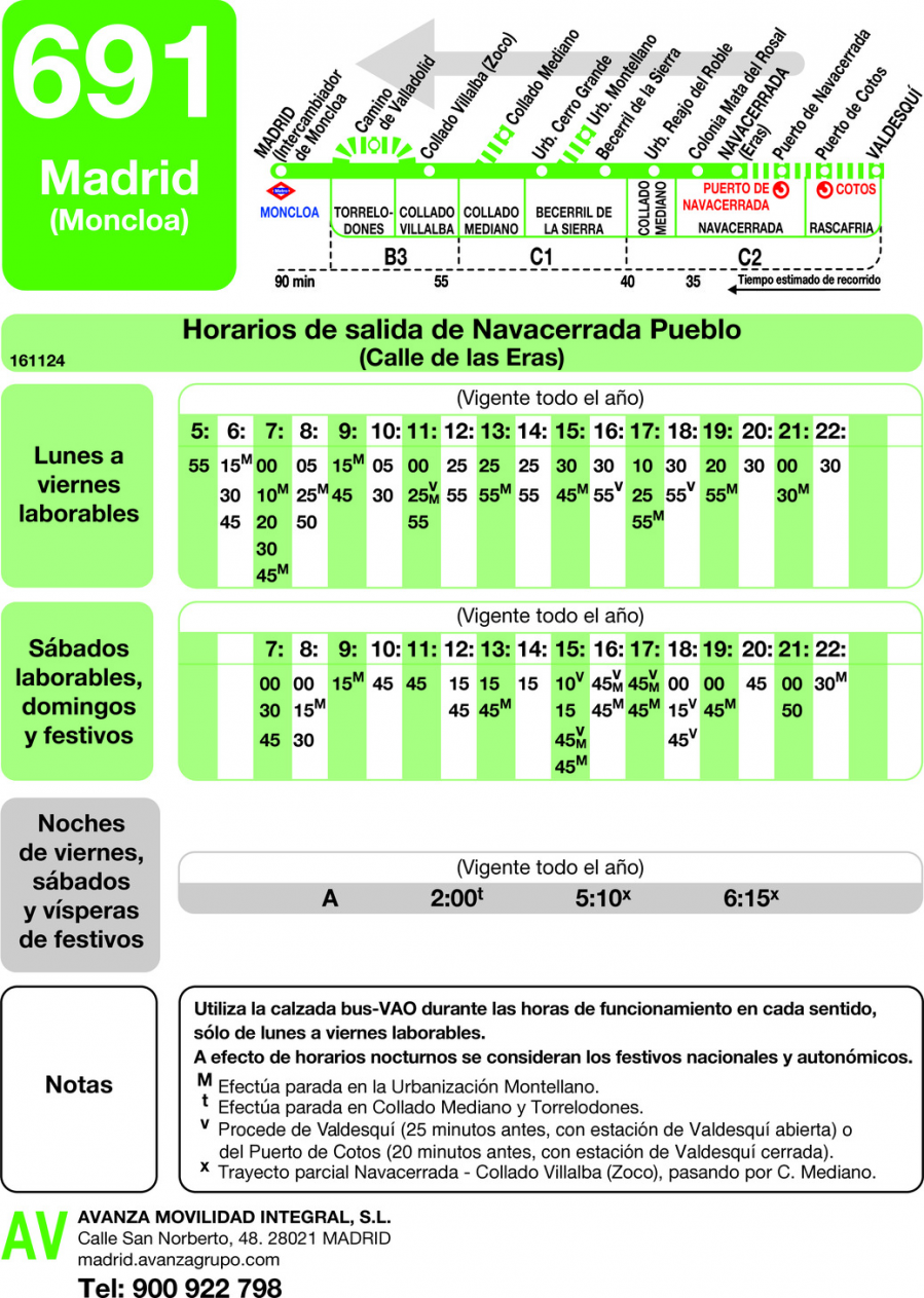 Horario de vuelta