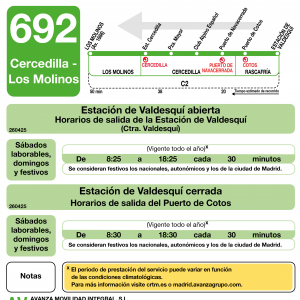 Horario de vuelta Línea 692 Autobuses Interurbanos