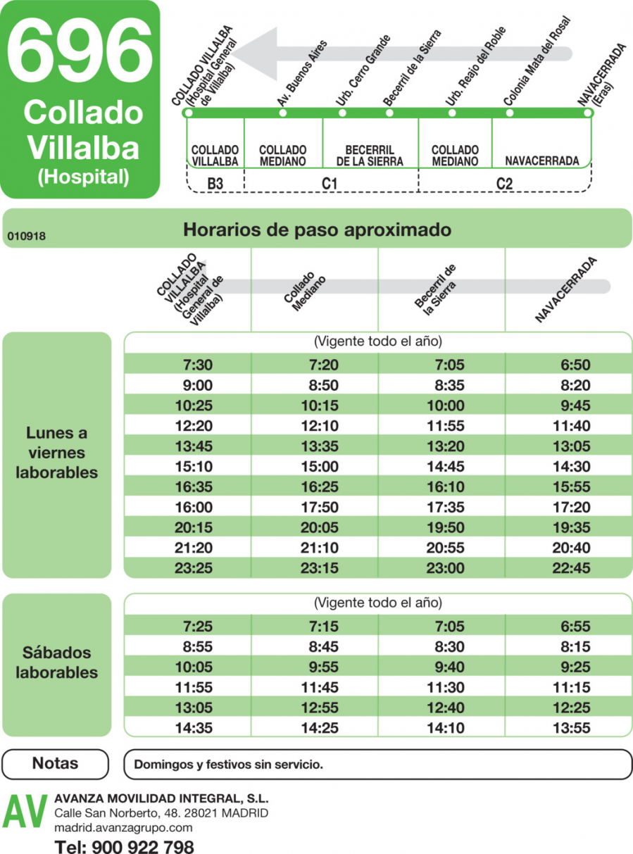 Horario de vuelta