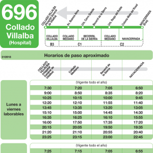 Horario de vuelta Línea 696 Autobuses Interurbanos