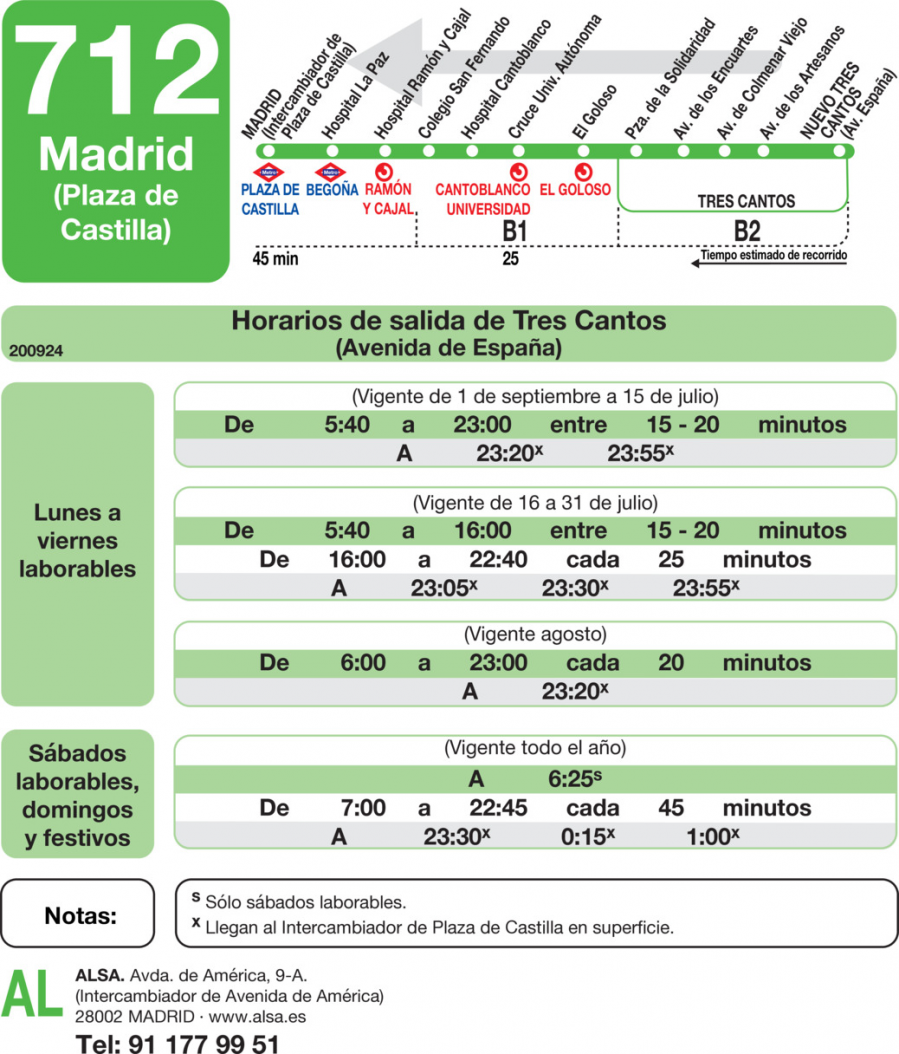 Horario de vuelta