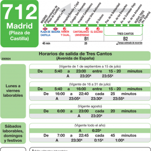 Horario de vuelta Línea 712 Autobuses Interurbanos