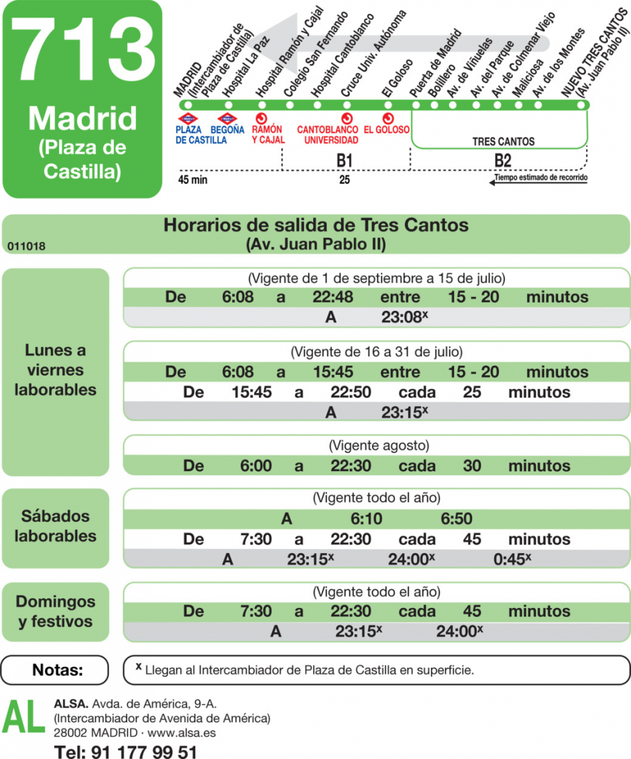 Horario de vuelta